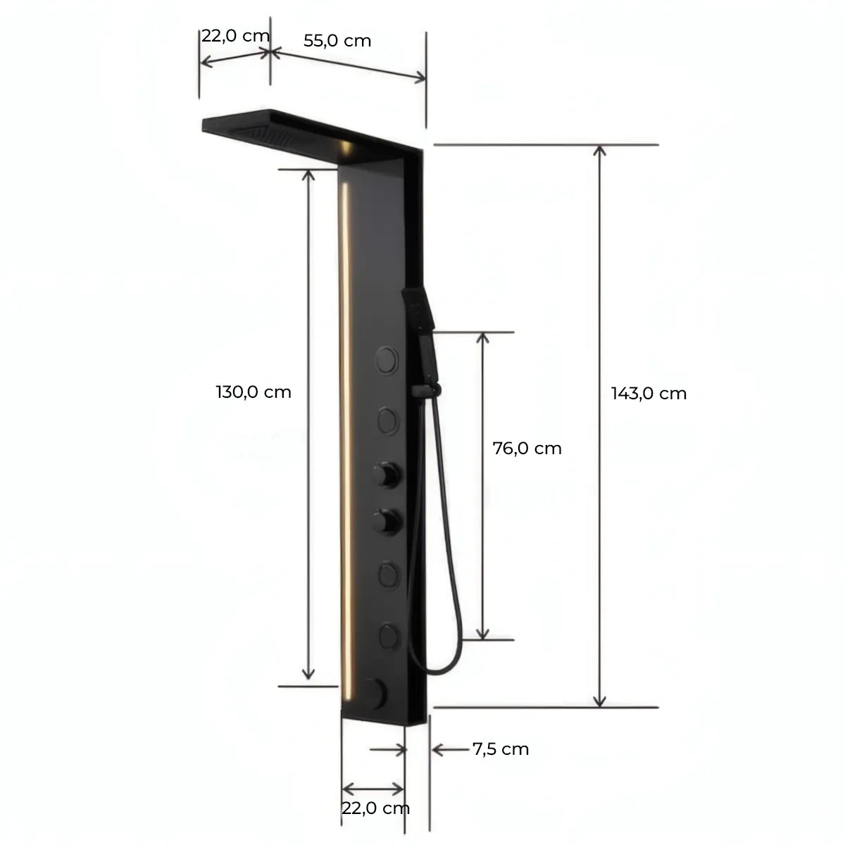 Duschpaneel Black Line – Modernes Design mit LED-Lichtleiste und Multifunktionssystem