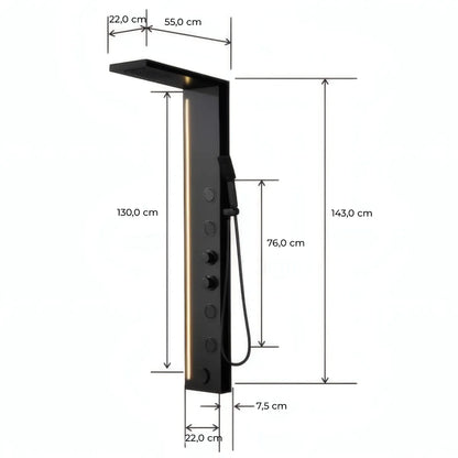 Duschpaneel Black Line – Modernes Design mit LED-Lichtleiste und Multifunktionssystem