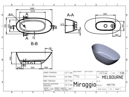 Cadă din compozit albă mată Melbourne Miraggio