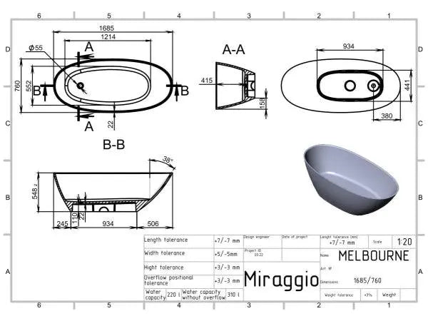 Cadă din compozit neagră mată Melbourne Miraggio