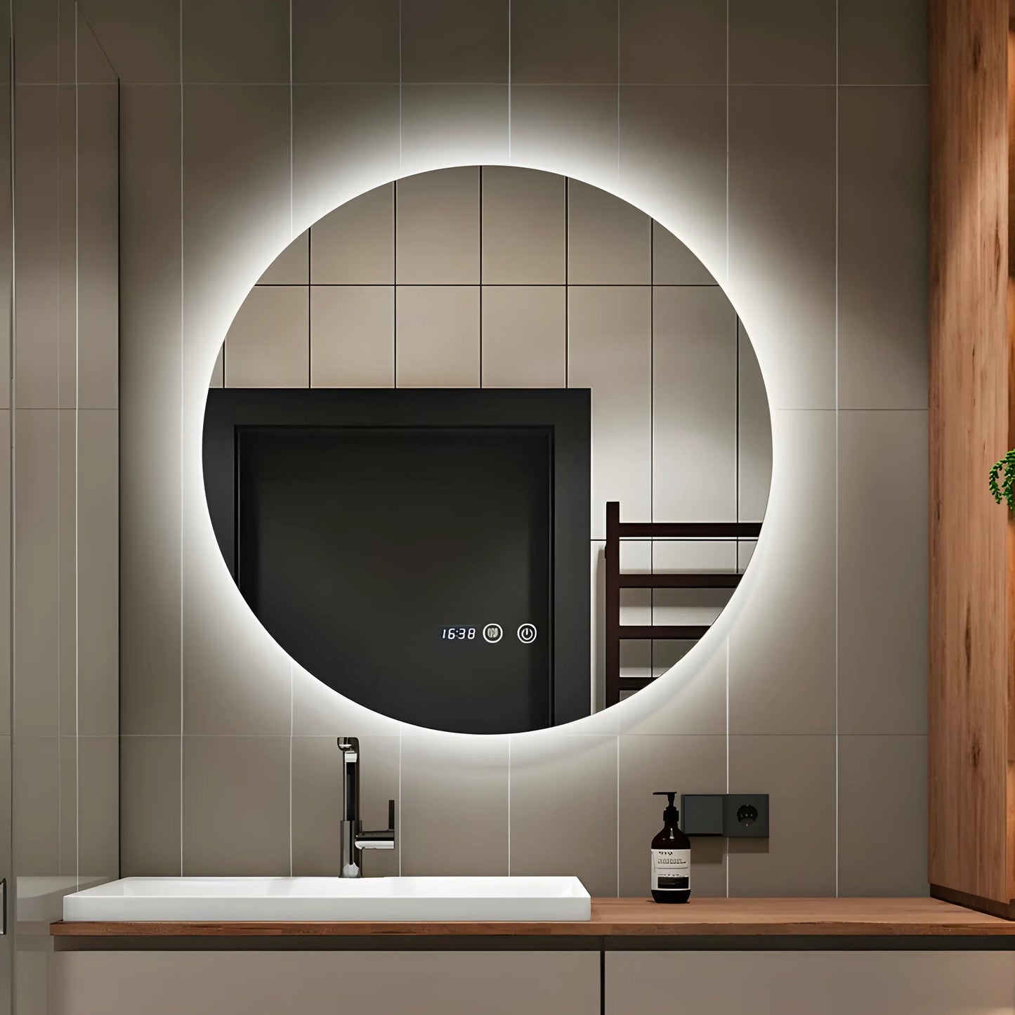 Oglindă Baie LED cu functie Dezaburire, Ceas ,Trei tipuri de lumină ,J170 www.olivy.ro