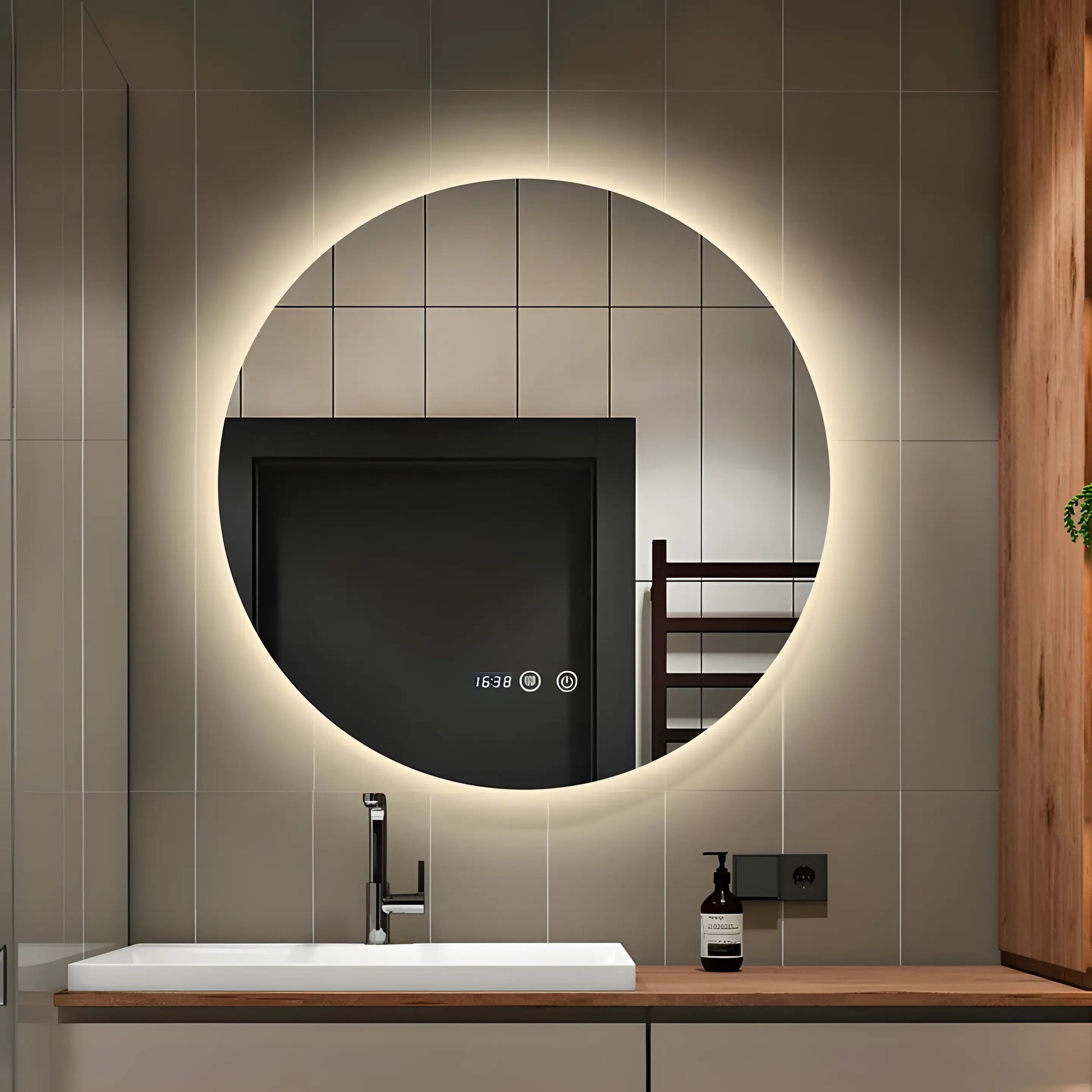Oglindă Baie LED cu functie Dezaburire, Ceas ,Trei tipuri de lumină ,J170 www.olivy.ro