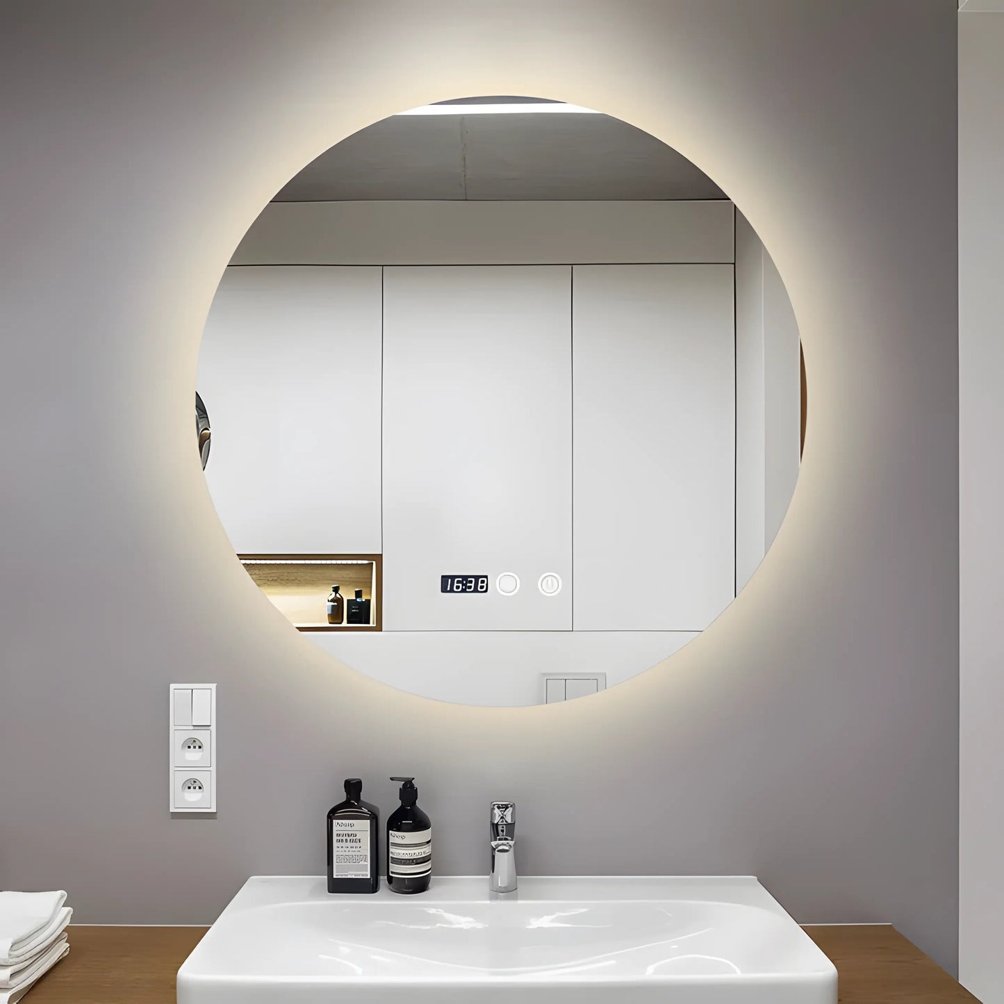 Oglindă Baie LED cu functie Dezaburire, Ceas ,Trei tipuri de lumină ,J170 www.olivy.ro