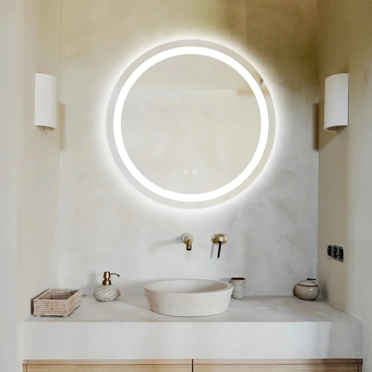 Oglindă Baie LED rotundă 70 cm cu funcție Dezaburire  ,J105 www.olivy.ro