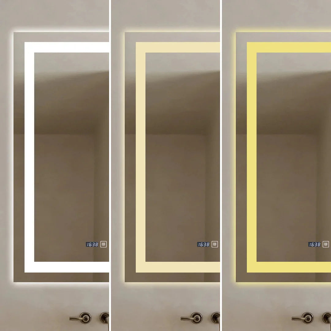 Oglinda LED Dreptunghiulara cu Ceas 90x60cm ,Trei Lumini J109 www.olivy.ro