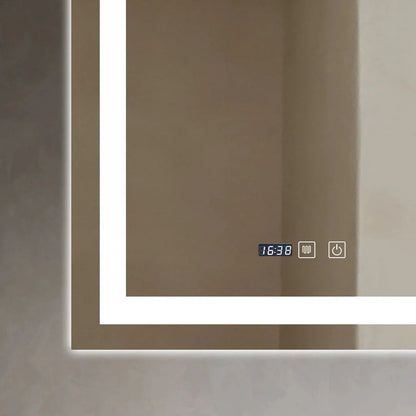 Oglinda LED Dreptunghiulara cu Ceas 90x60cm ,Trei Lumini J109 www.olivy.ro