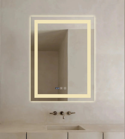 Oglinda LED Dreptunghiulara cu Ceas 90x60cm ,Trei Lumini J109 www.olivy.ro