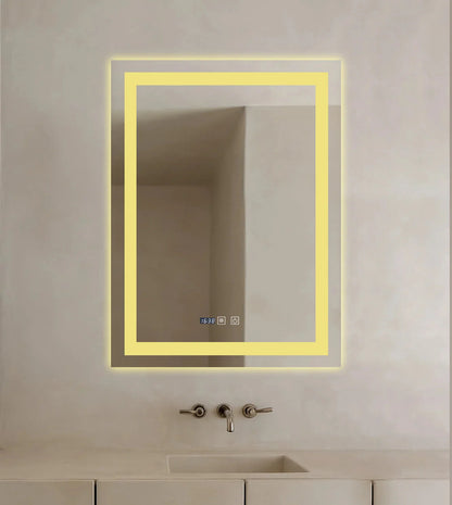 Oglinda LED Dreptunghiulara cu Ceas 90x60cm ,Trei Lumini J109 www.olivy.ro