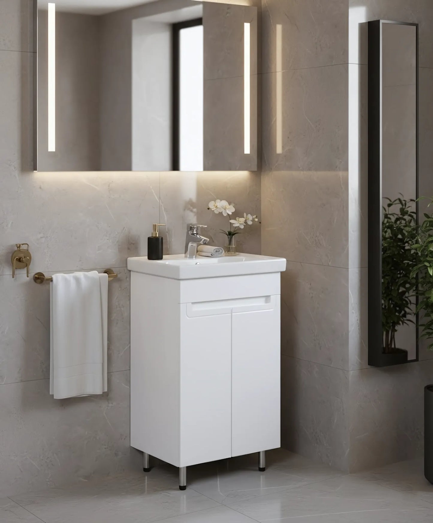 Badmöbel Set Omega – Stand-Unterschrank inkl. Keramikwaschbecken