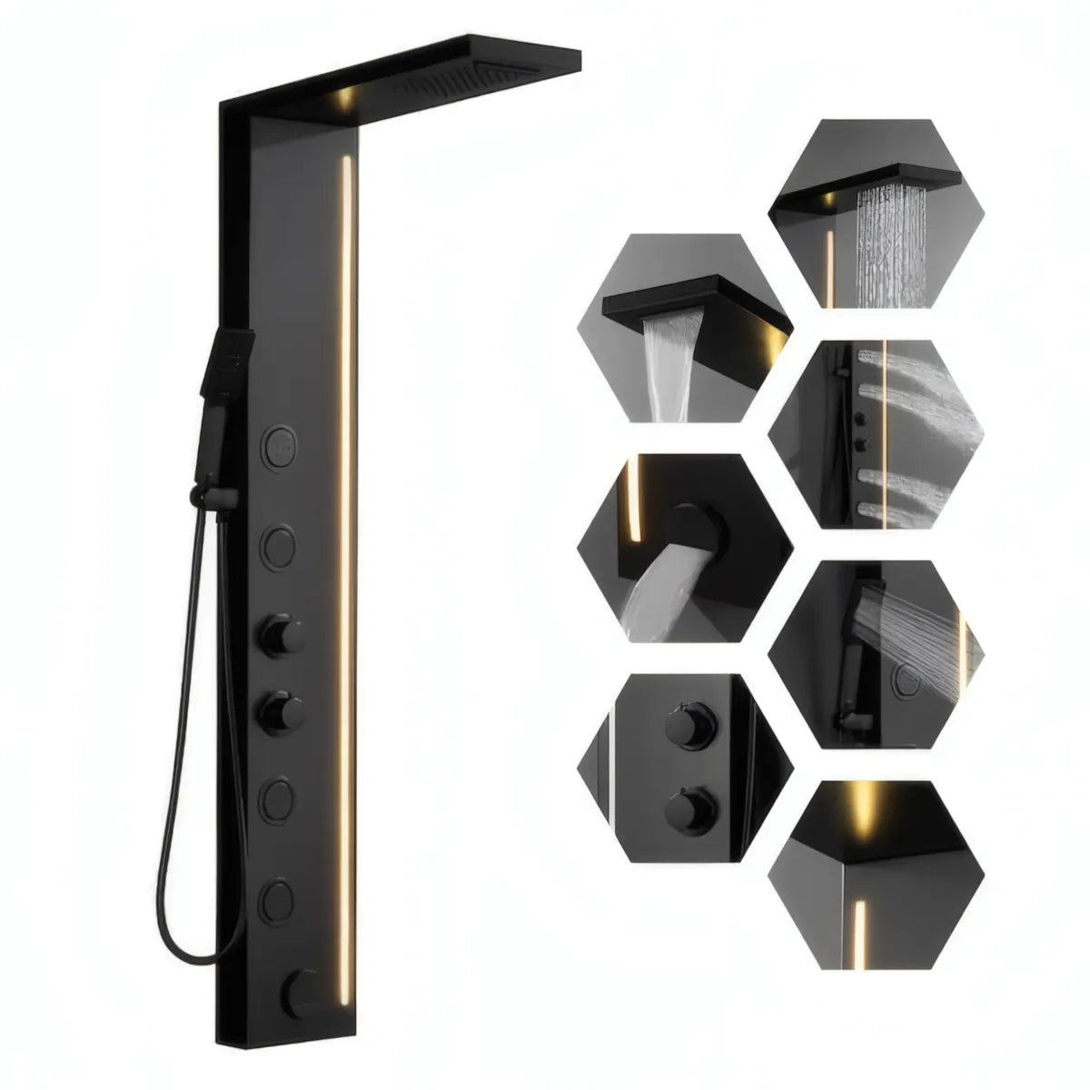 Duschpaneel Black Line – Modernes Design mit LED-Lichtleiste und Multifunktionssystem