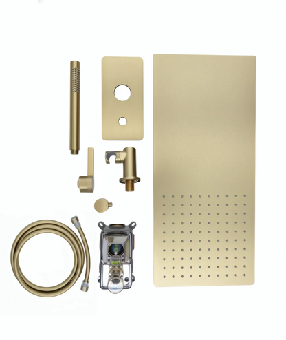 Unterputz-Duschset mit 2 Funktionen – Gebürstetes Gold, modernes Design aus massivem Messing