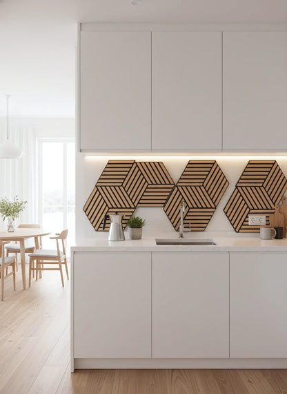 Dekoratives Lamellen-Akustikpaneel, hexagonal – Natur-Eiche XYPT-07