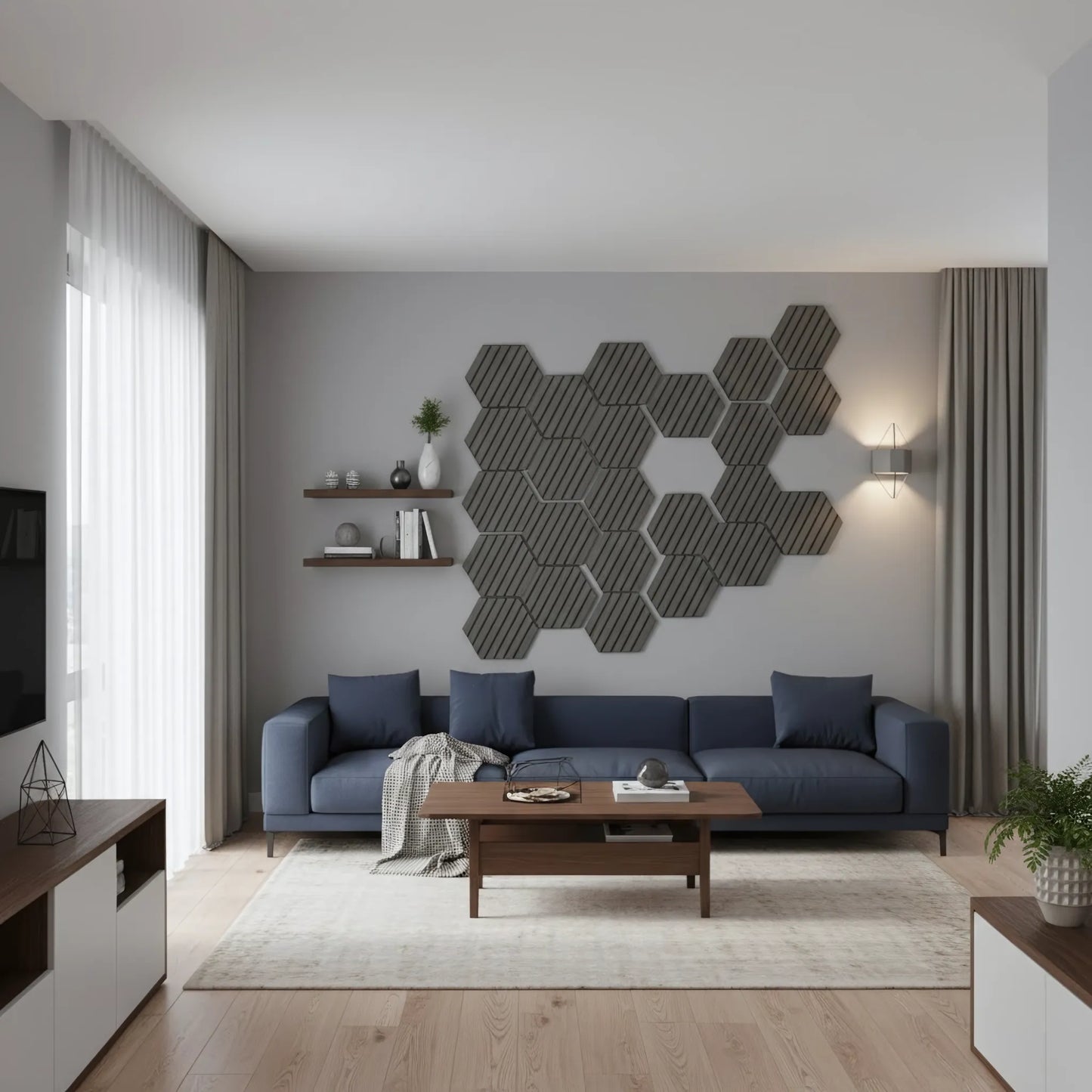 Dekoratives Lamellen-Akustikpaneel, hexagonal – Anthrazit matt XYPT-05
