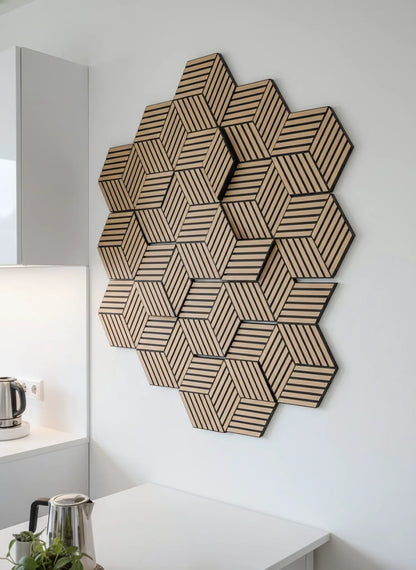 Dekoratives Lamellen-Akustikpaneel, hexagonal – Natur-Eiche XYPT-07
