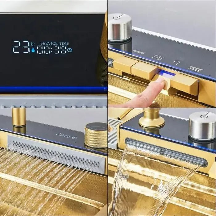 Multifunktionale Küchenspüle mit Zubehör HMDF-G 7546 – Digitale Armatur, Golden Tap Hole