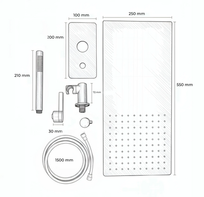 Unterputz-Duschset mit 2 Funktionen – Matt Schwarz, modernes Design aus massivem Messing