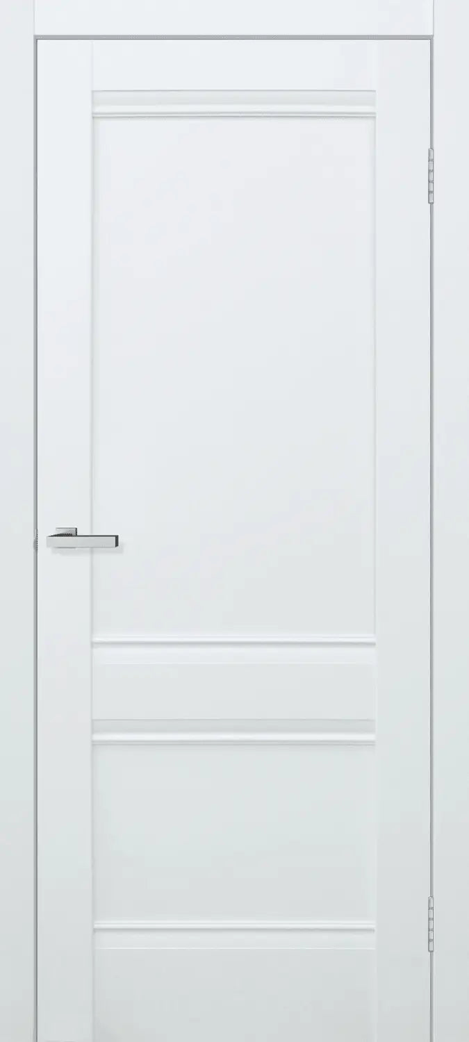 Ușă interior Valencia White Silk Mat – complet echipată, cu toc reglabil și decor vertical alb mat Omis