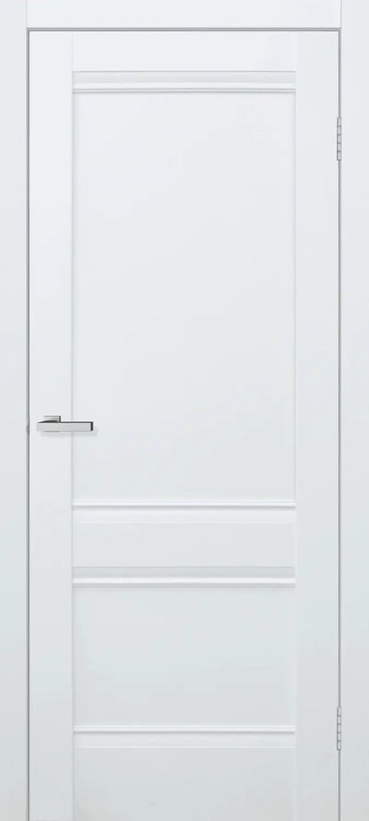 Ușă interior Valencia White Silk Mat – complet echipată, cu toc reglabil și decor vertical alb mat Omis