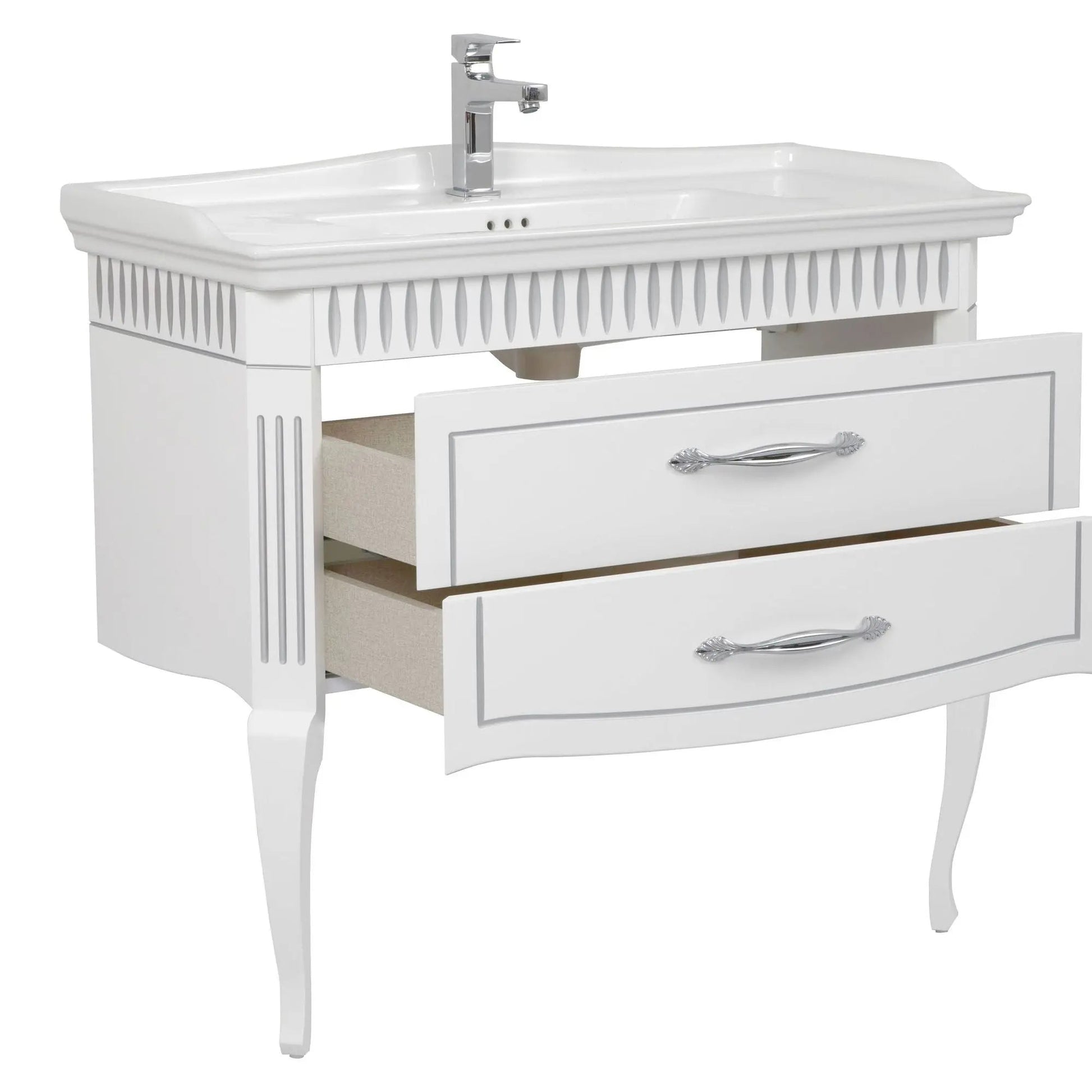 Mobilier de baie pe pardoseală Royal, Alb+argintiu Aqua Rodos