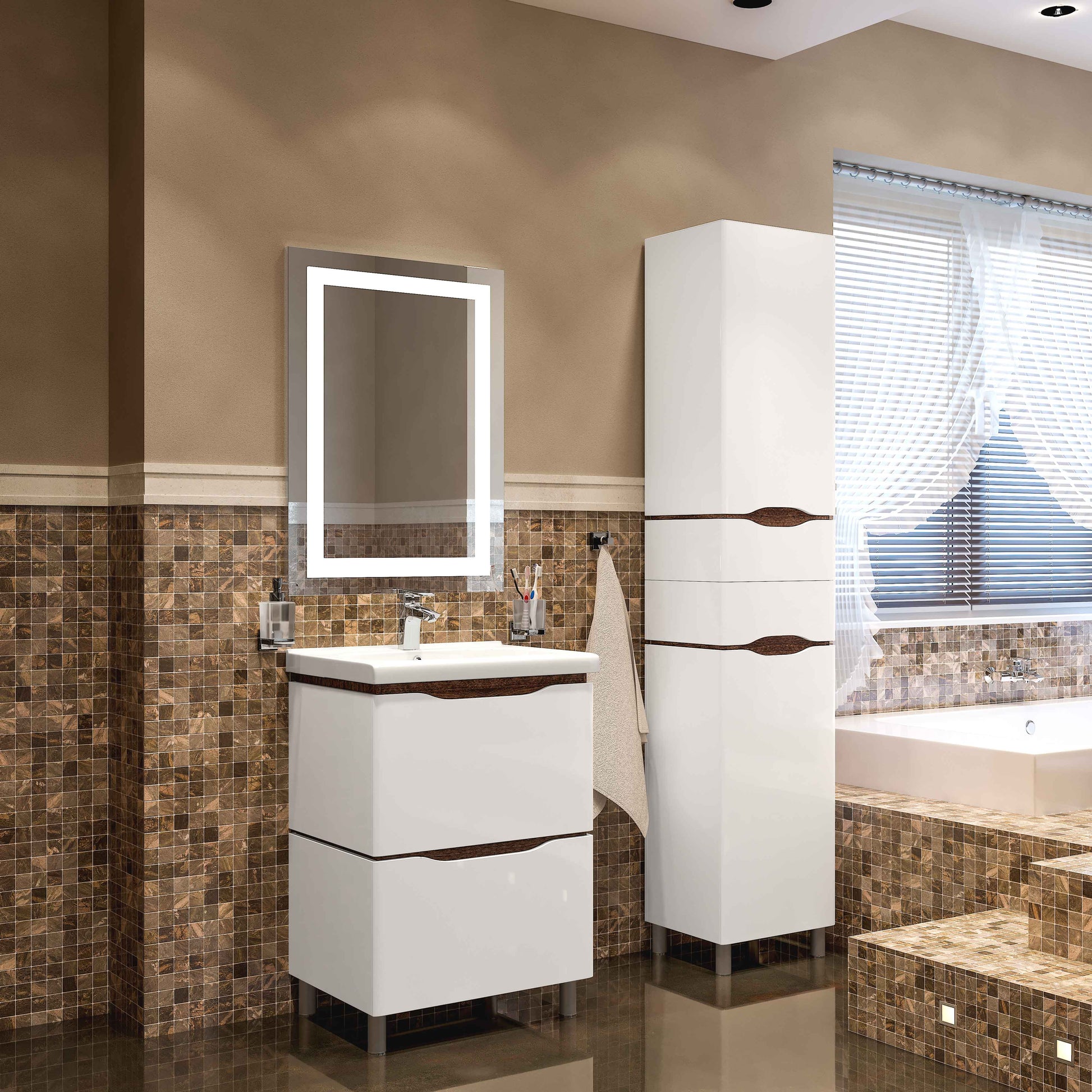 Mobilier de baie pe pardoseală Venice, Alb+Wenge (City) Aqua Rodos