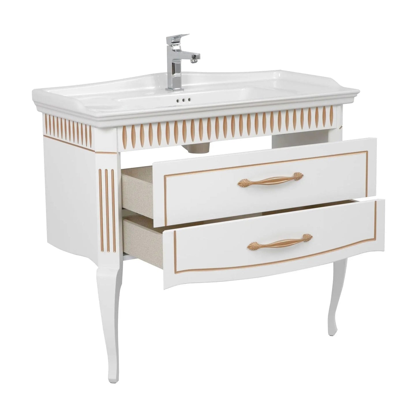 Mobilier de baie pe pardoseală Royal, Alb+auriu Aqua Rodos