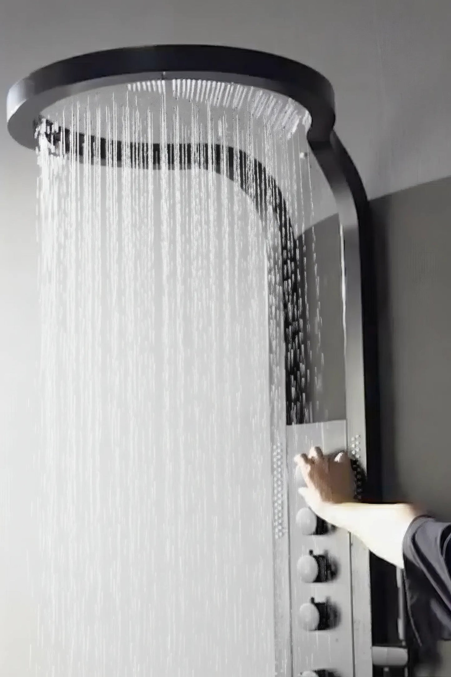 LED-Rundduschpaneel Black Round – modernes Design mit Wasserfall-Dusche und Premium-Funktionen