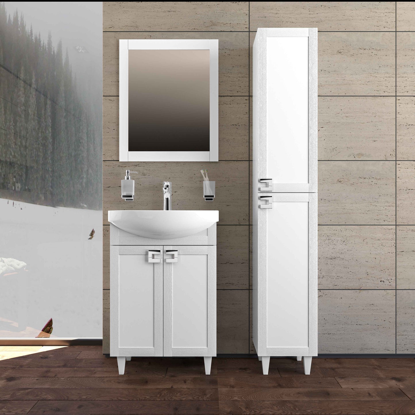 Mobilier de baie pe pardoseală Woodmix, Alb Aqua Rodos