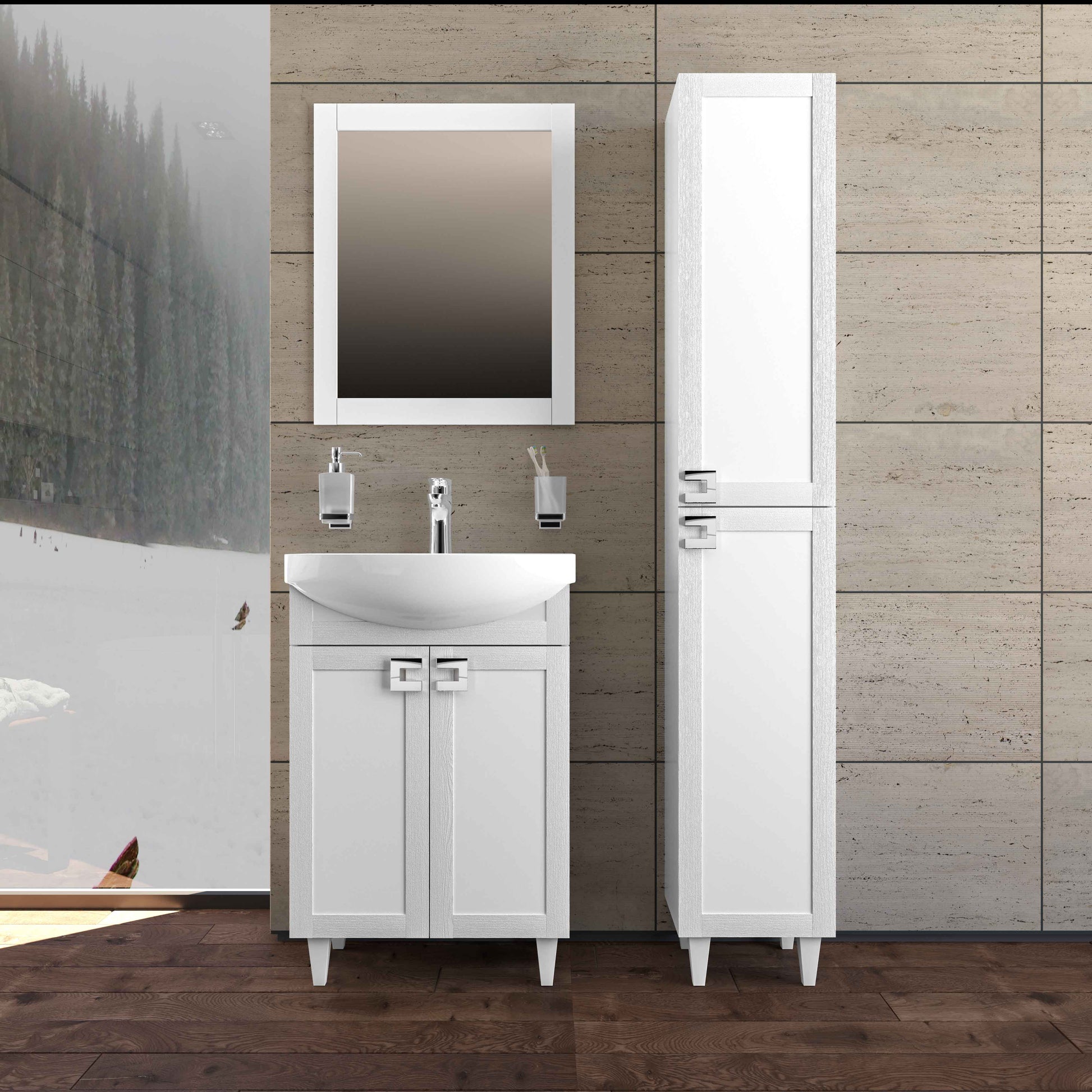 Mobilier de baie pe pardoseală Woodmix, Alb Aqua Rodos