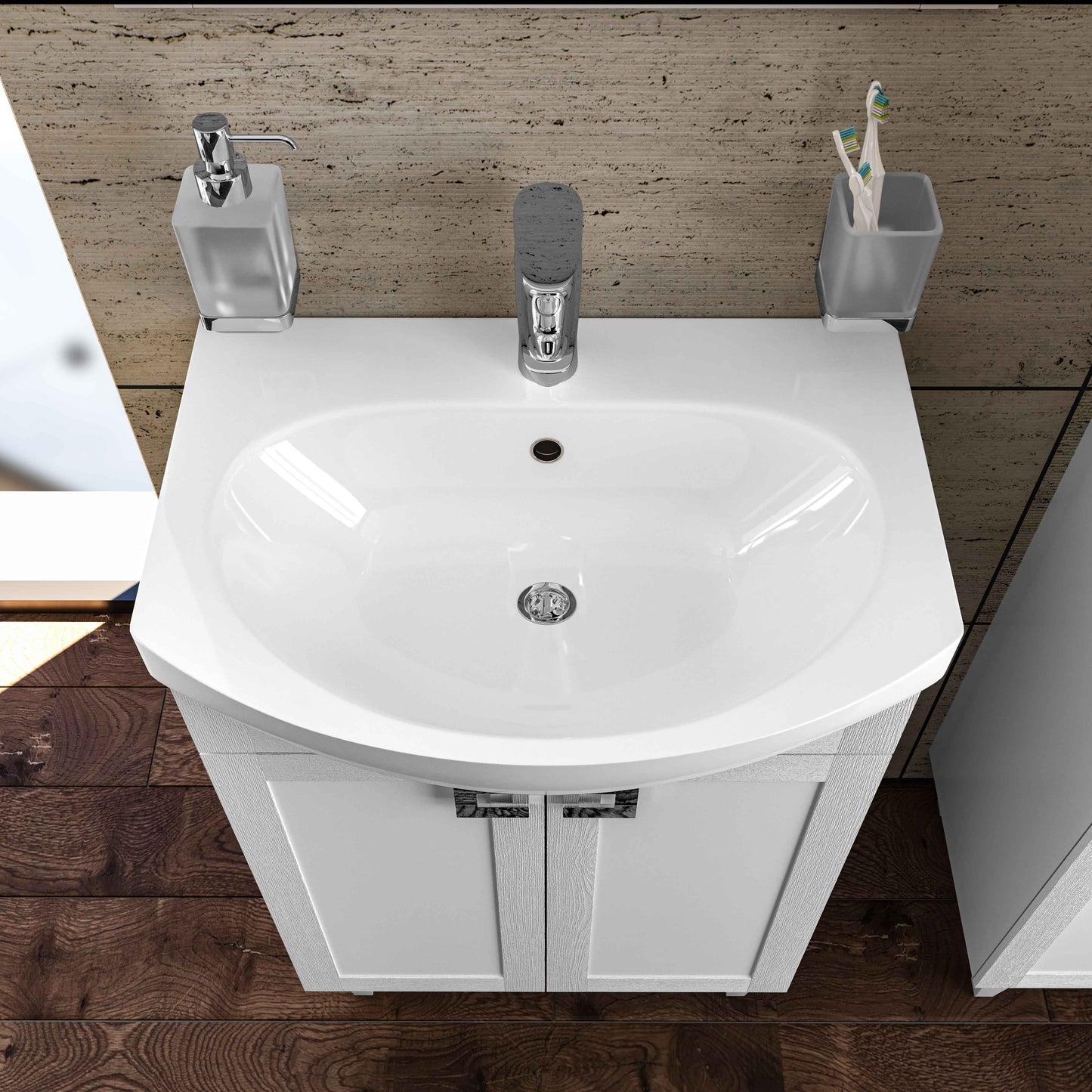 Mobilier de baie pe pardoseală Woodmix, Alb Aqua Rodos